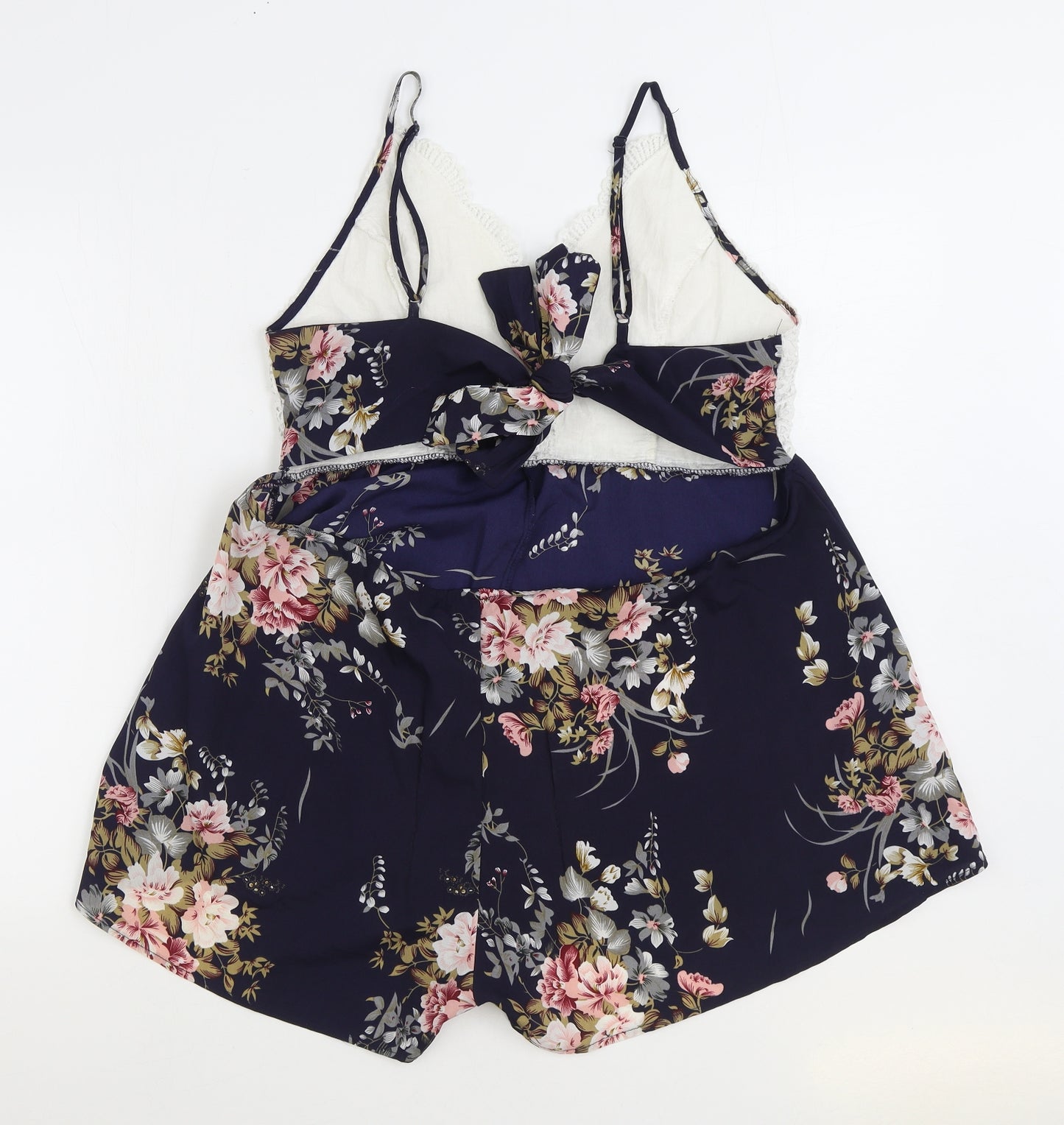 SheIn Womens Blue Floral Polyester Playsuit One-Piece Size M Tie