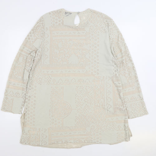 Wallis Womens Beige Viscose A-Line Size 16 Round Neck Button