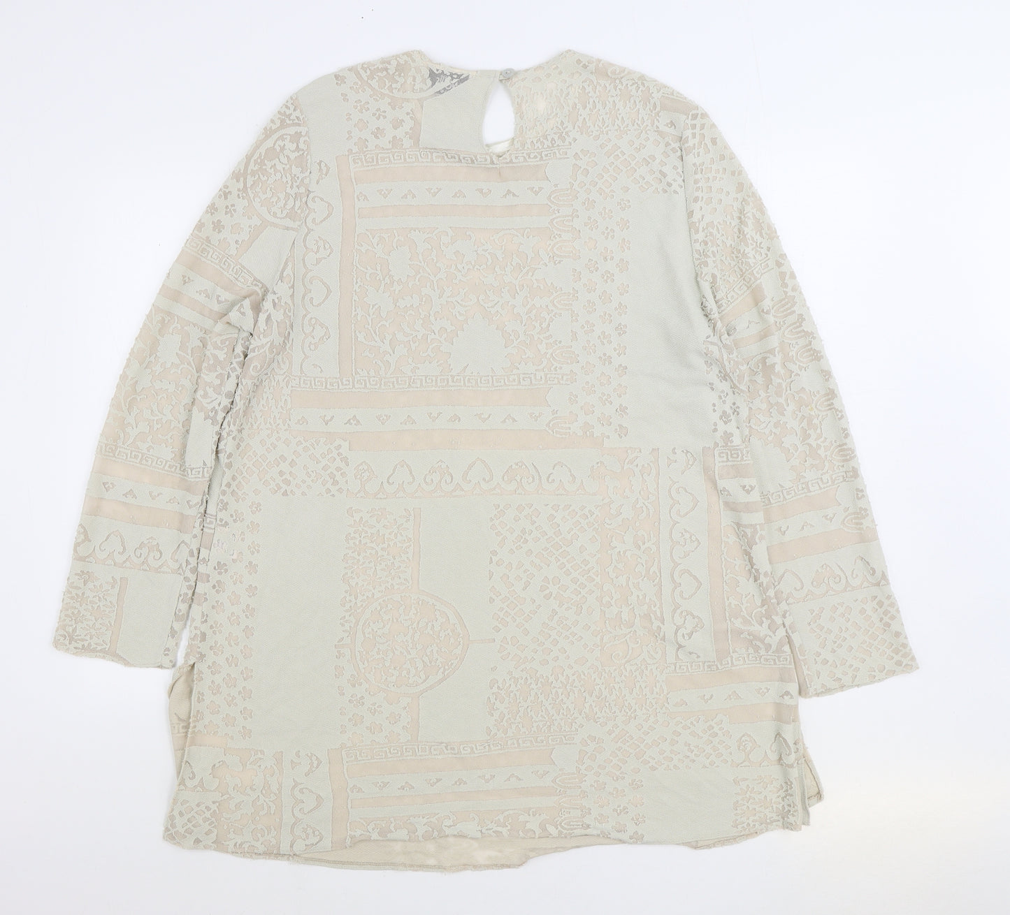 Wallis Womens Beige Viscose A-Line Size 16 Round Neck Button