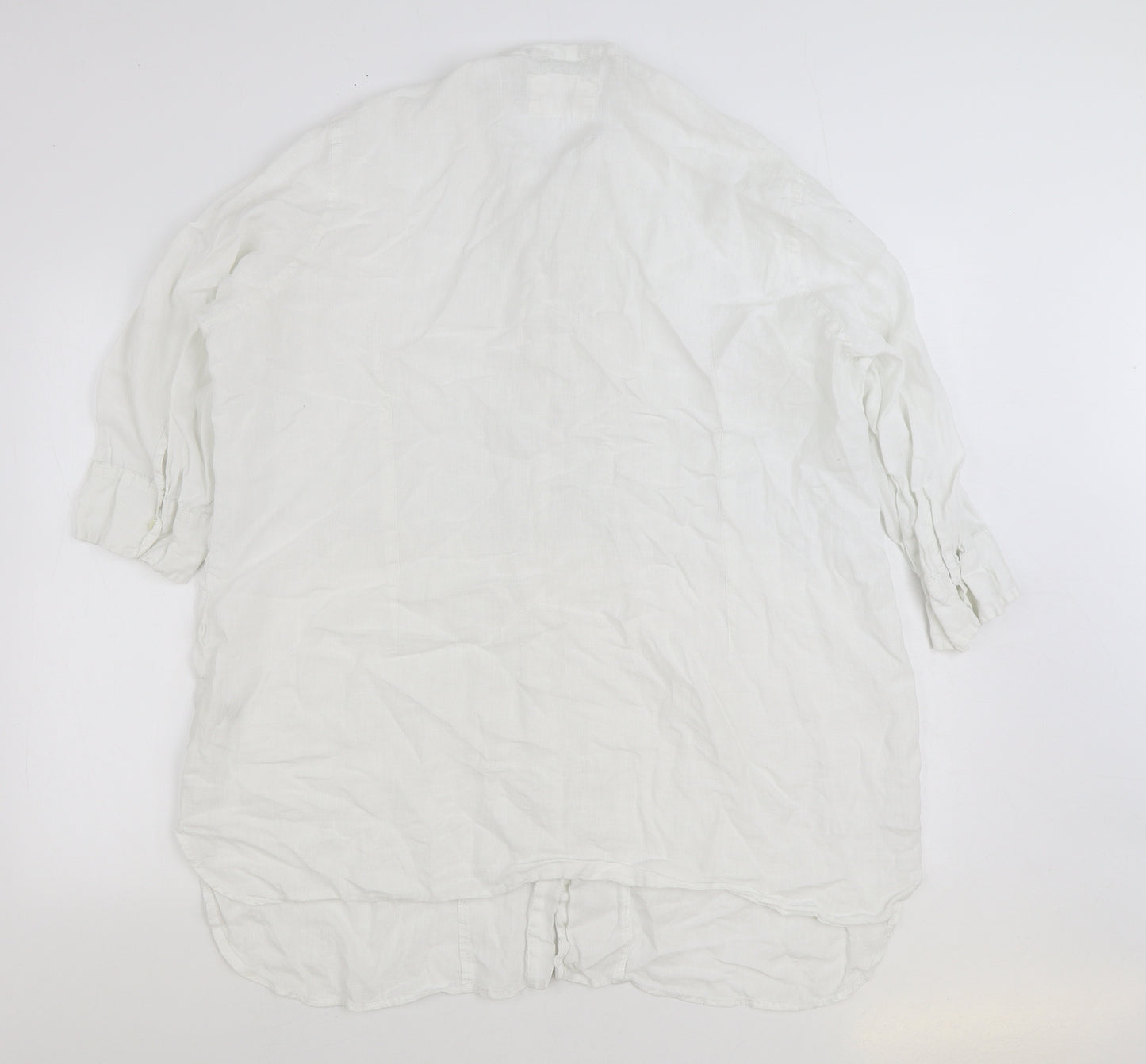 Marks and Spencer Womens White Linen Basic Button-Up Size 22 Round Neck