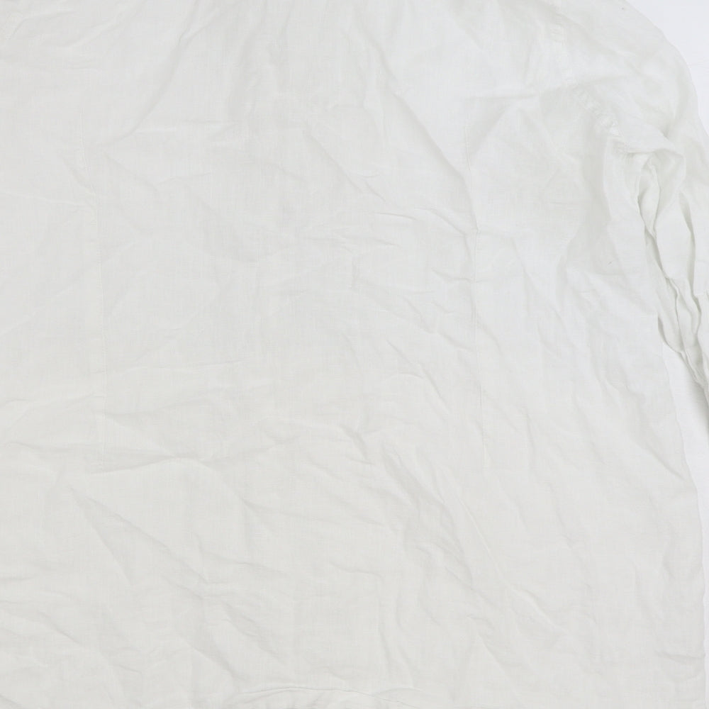 Marks and Spencer Womens White Linen Basic Button-Up Size 22 Round Neck