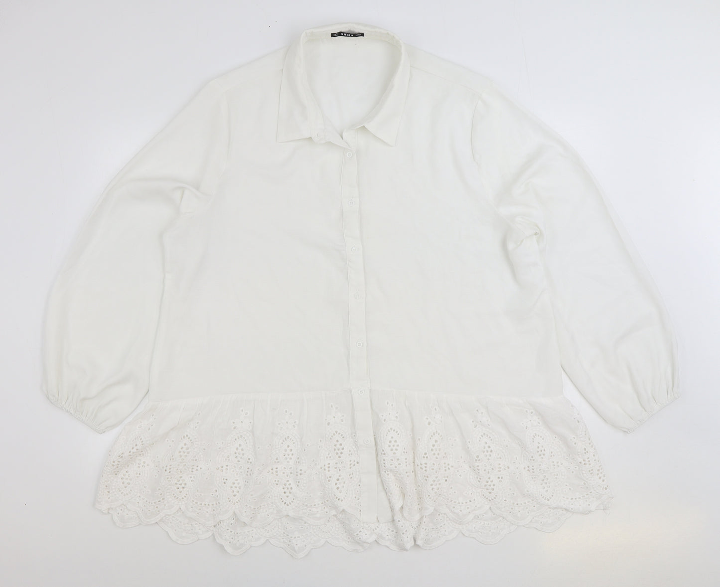 SheIn Womens White Cotton Basic Blouse Size 2XL Collared