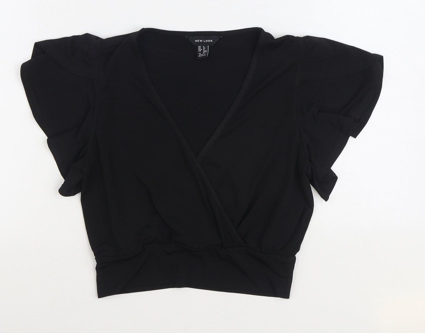 New Look Womens Black Polyester Basic Blouse Size 8 V-Neck