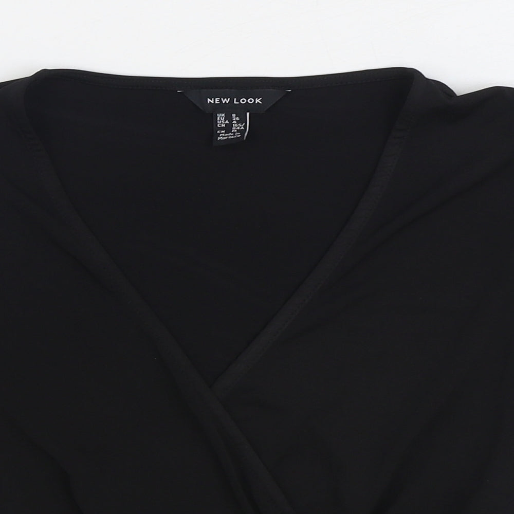 New Look Womens Black Polyester Basic Blouse Size 8 V-Neck