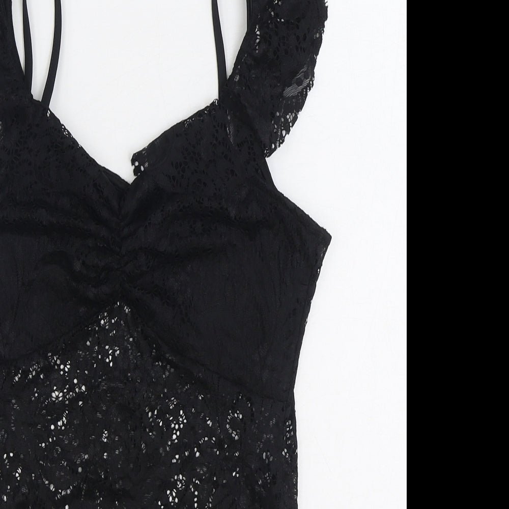 Lipsy Womens Black Polyester Bodysuit One-Piece Size 10 Snap