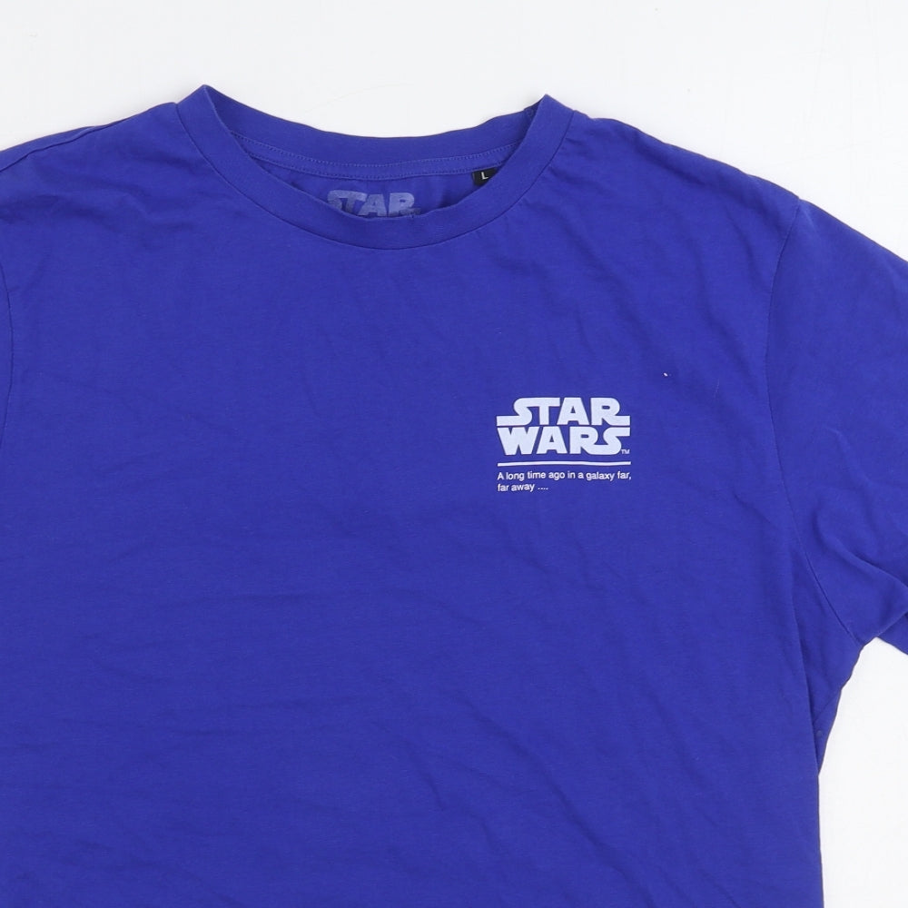 Star Wars Mens Blue Cotton T-Shirt Size L Round Neck