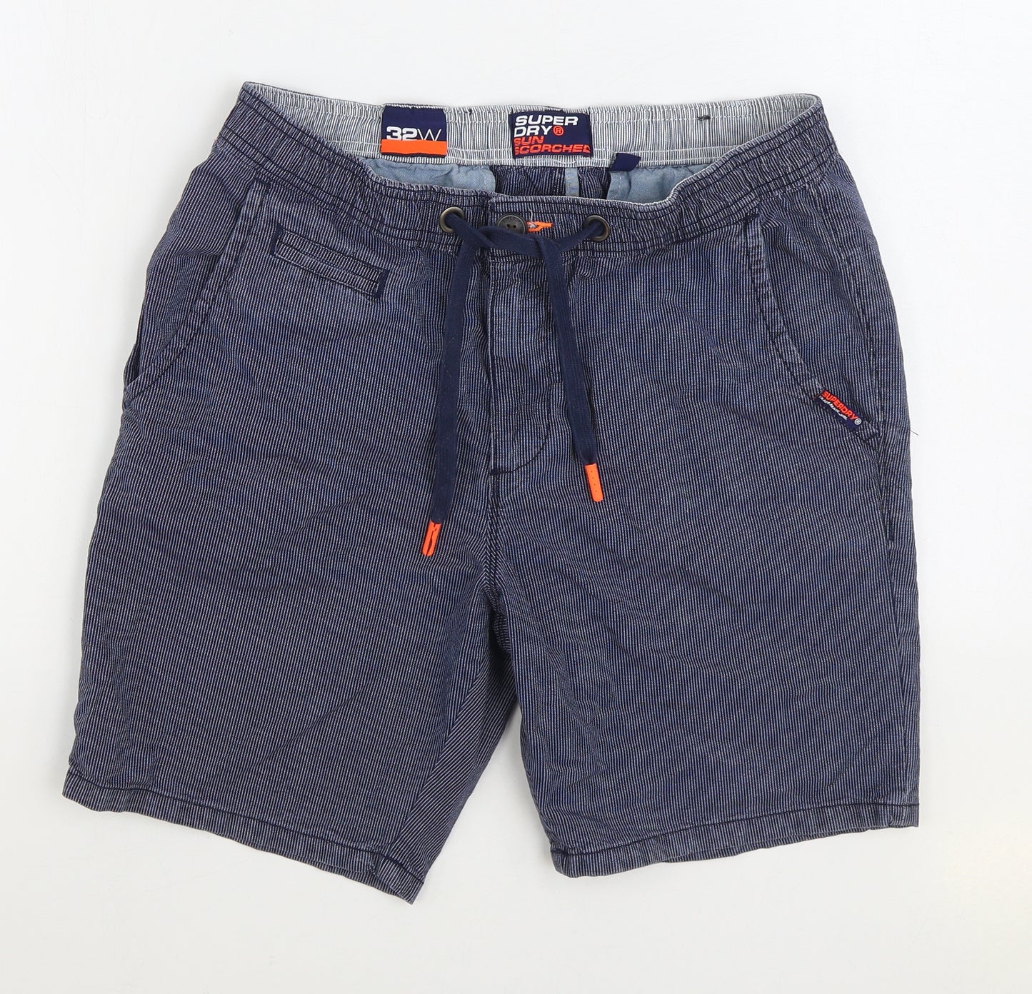 Superdry Mens Blue Cotton Bermuda Shorts Size 32 in L7 in Regular Zip
