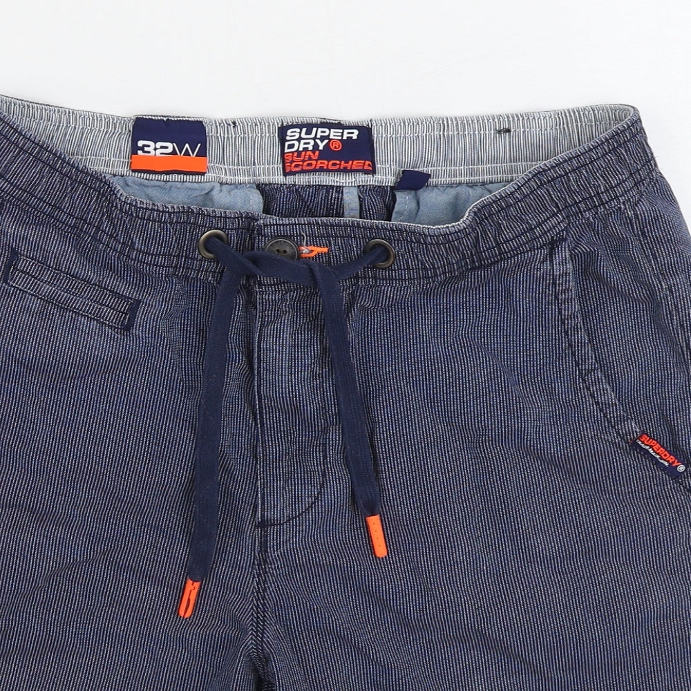 Superdry Mens Blue Cotton Bermuda Shorts Size 32 in L7 in Regular Zip