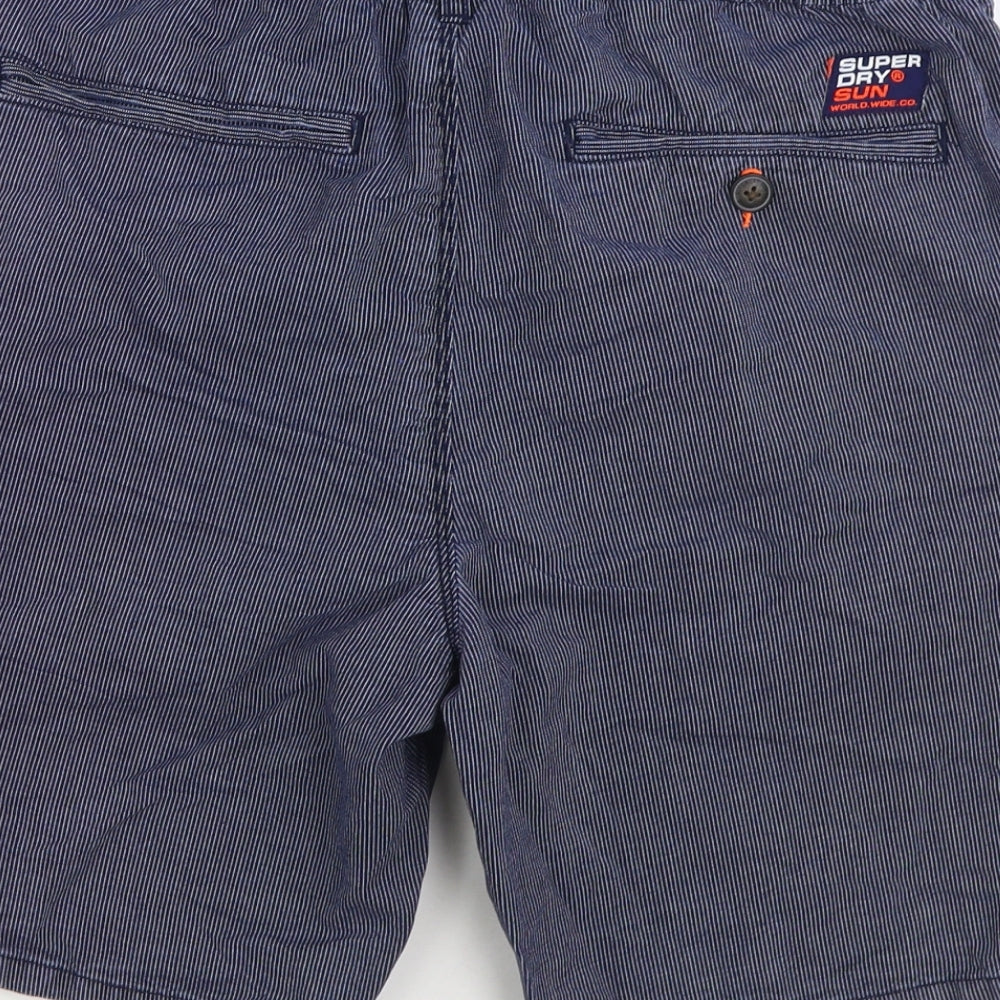 Superdry Mens Blue Cotton Bermuda Shorts Size 32 in L7 in Regular Zip