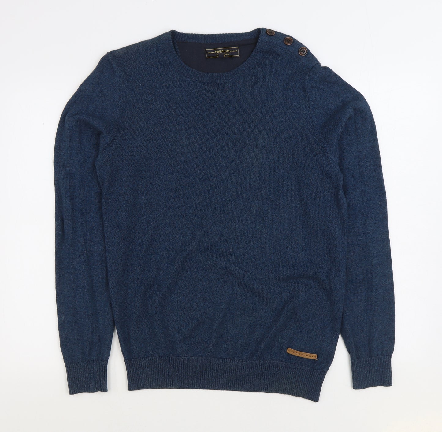 JACK & JONES Mens Blue Round Neck Cotton Pullover Jumper Size S