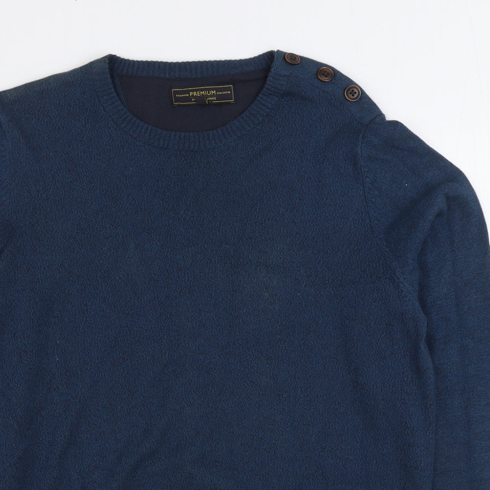 JACK & JONES Mens Blue Round Neck Cotton Pullover Jumper Size S