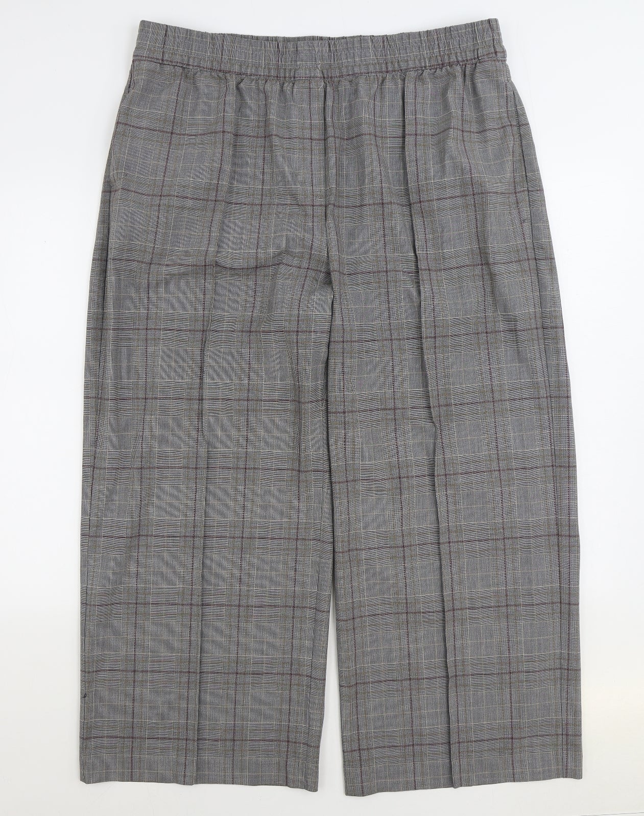 Marks and Spencer Womens Grey Plaid Polyester Trousers Size 20 L27 in Regular