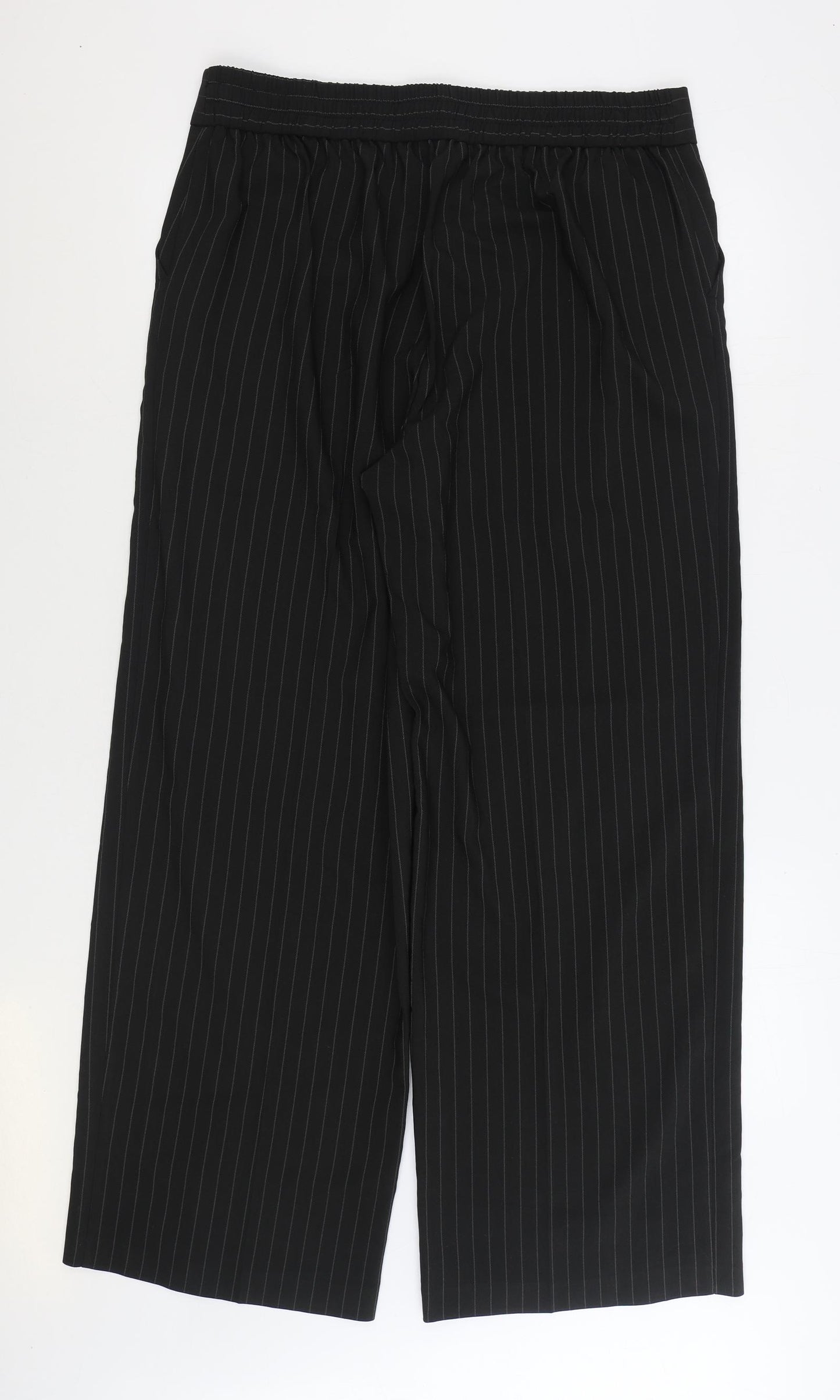 TU Womens Black Striped Polyester Trousers Size 16 L31 in Regular