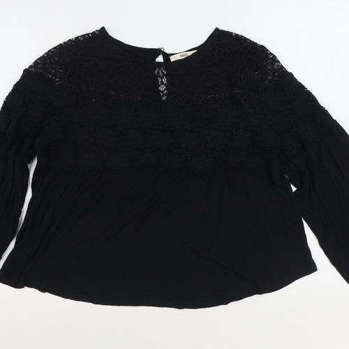 Oasis Womens Black Viscose Basic Blouse Size L Boat Neck