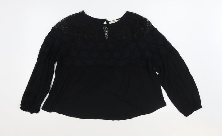 Oasis Womens Black Viscose Basic Blouse Size L Boat Neck