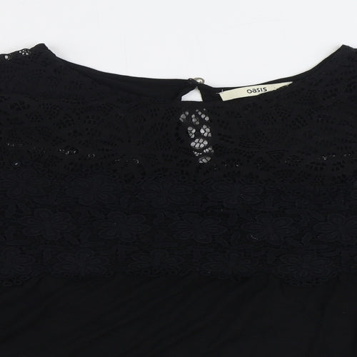 Oasis Womens Black Viscose Basic Blouse Size L Boat Neck