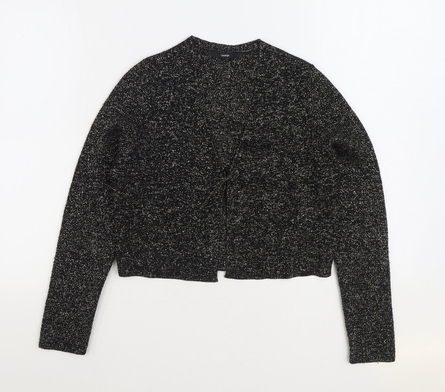 George Girls Black V-Neck Acrylic Cardigan Jumper Size 11-12 Years Tie