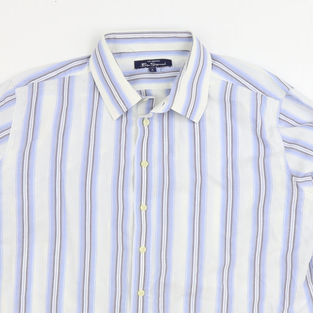 Ben Sherman Mens Blue Striped Cotton Button-Up Size XL Collared Button