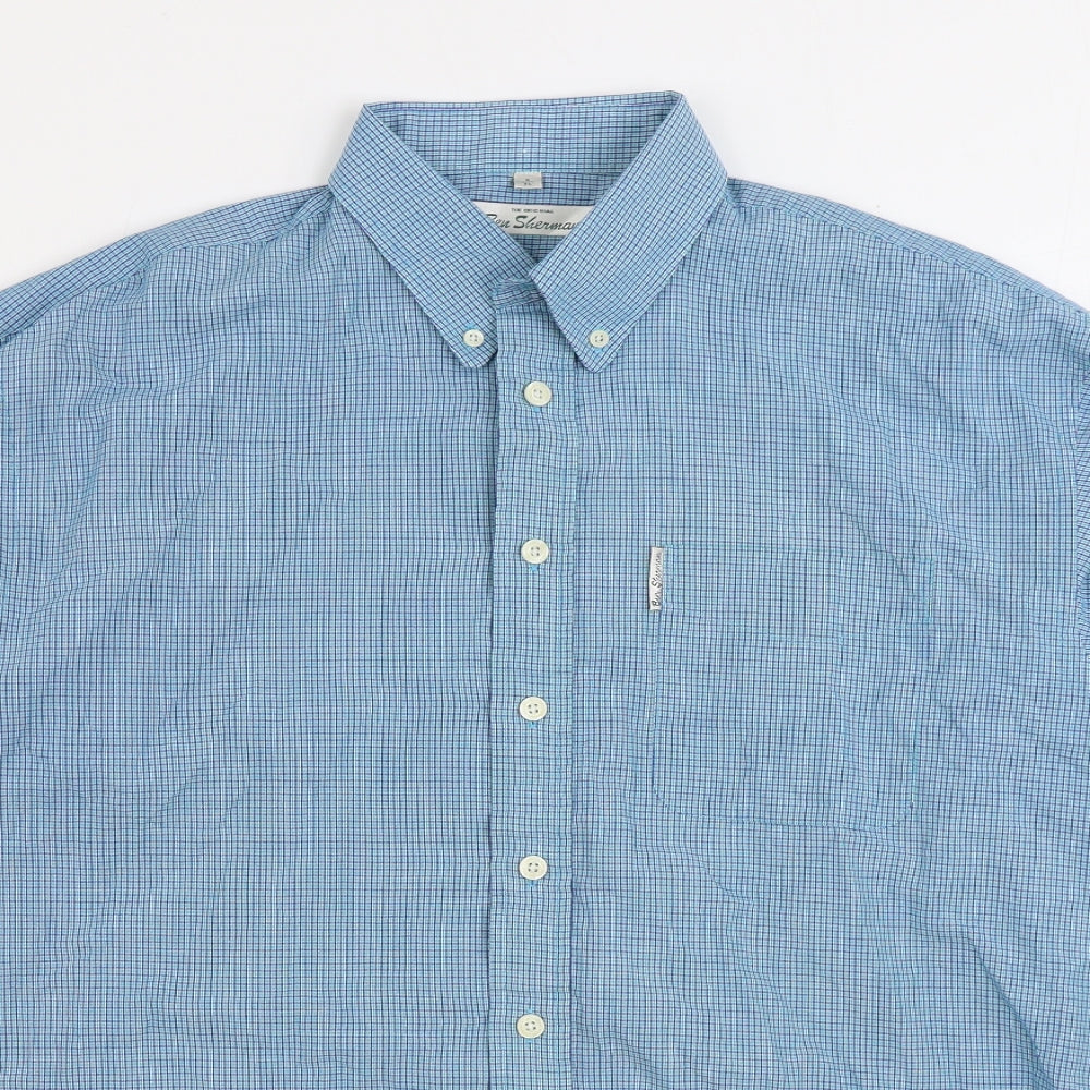 Ben Sherman Mens Blue Cotton Button-Up Size XL Collared Button