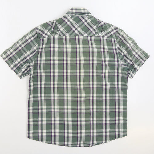 Bench Mens Green Plaid Cotton Button-Up Size L Collared Button