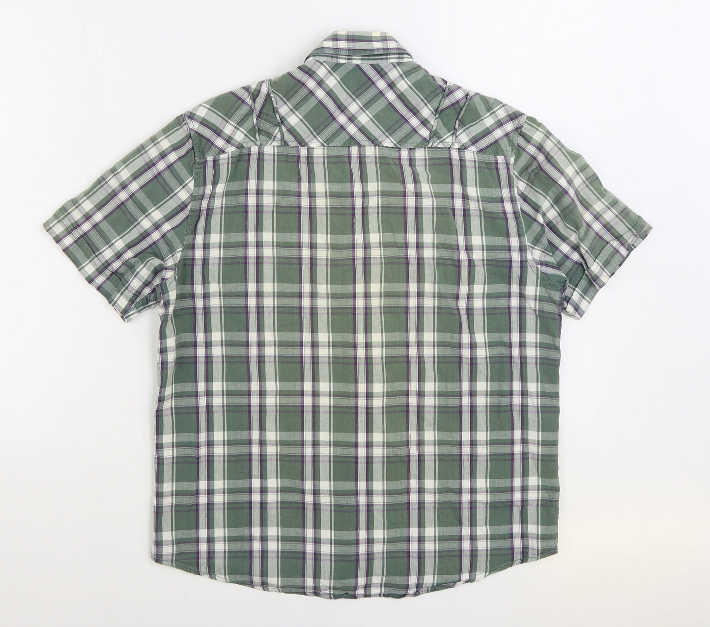 Bench Mens Green Plaid Cotton Button-Up Size L Collared Button
