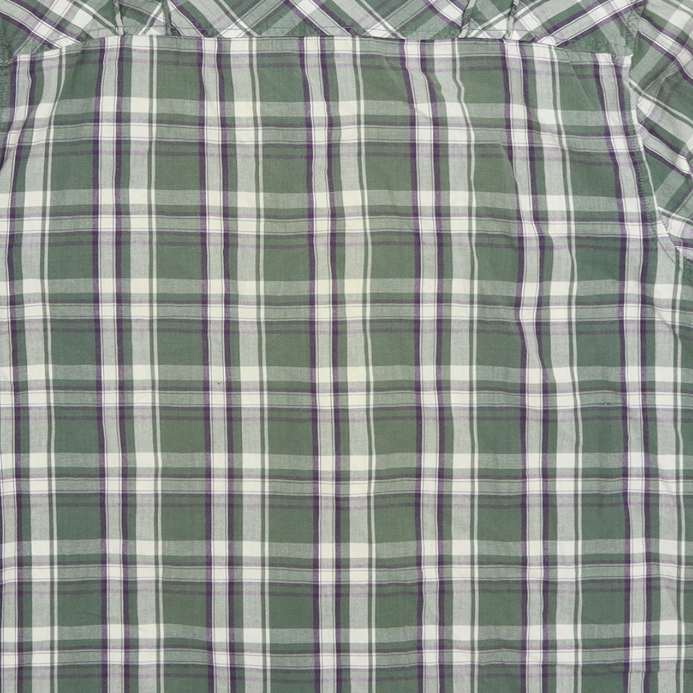 Bench Mens Green Plaid Cotton Button-Up Size L Collared Button