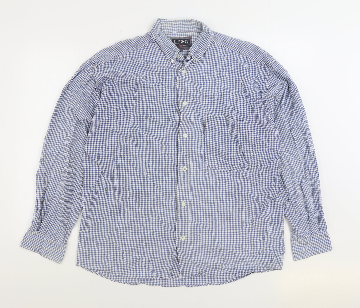 Blue Basics Mens Blue Plaid Cotton Button-Up Size XL Collared Button