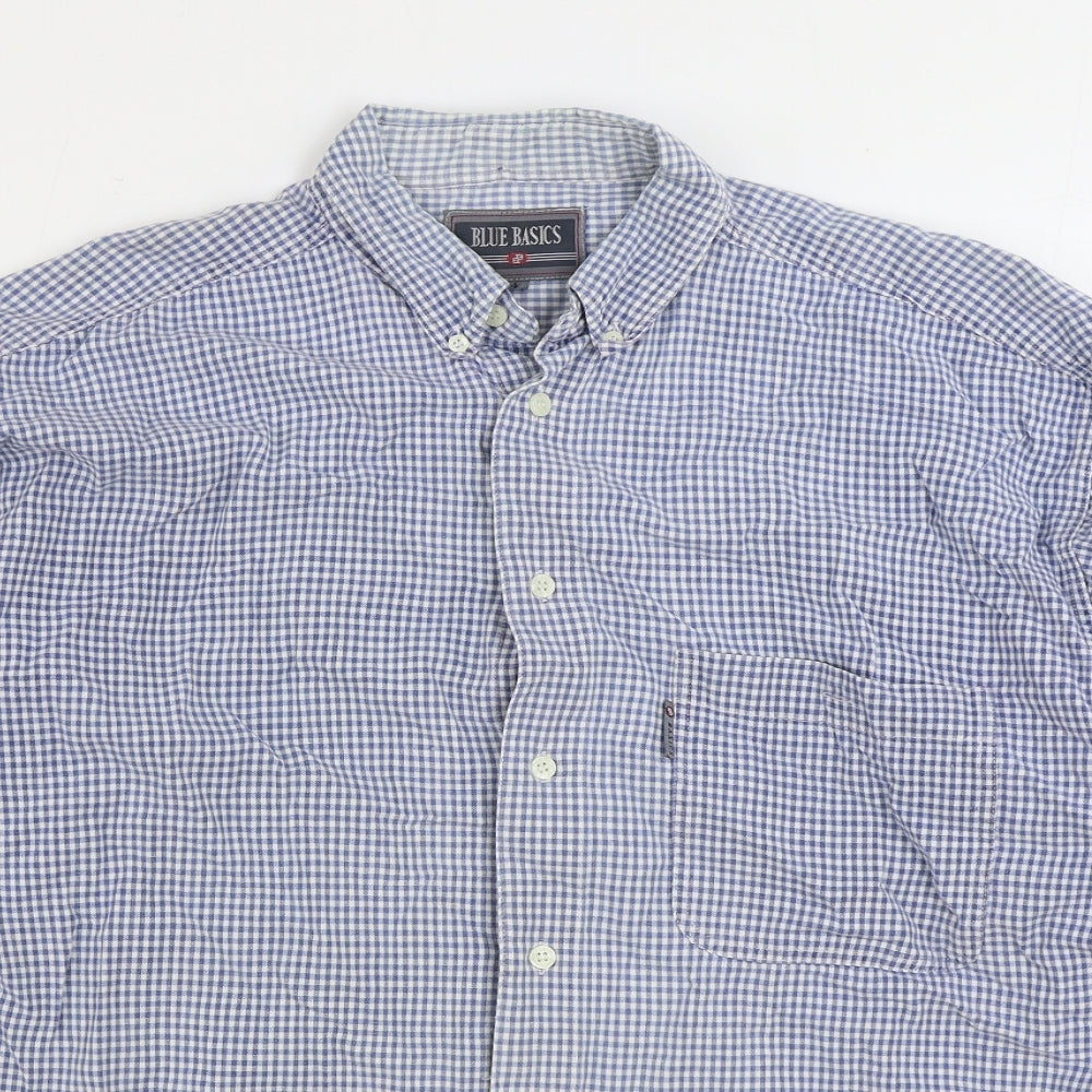 Blue Basics Mens Blue Plaid Cotton Button-Up Size XL Collared Button