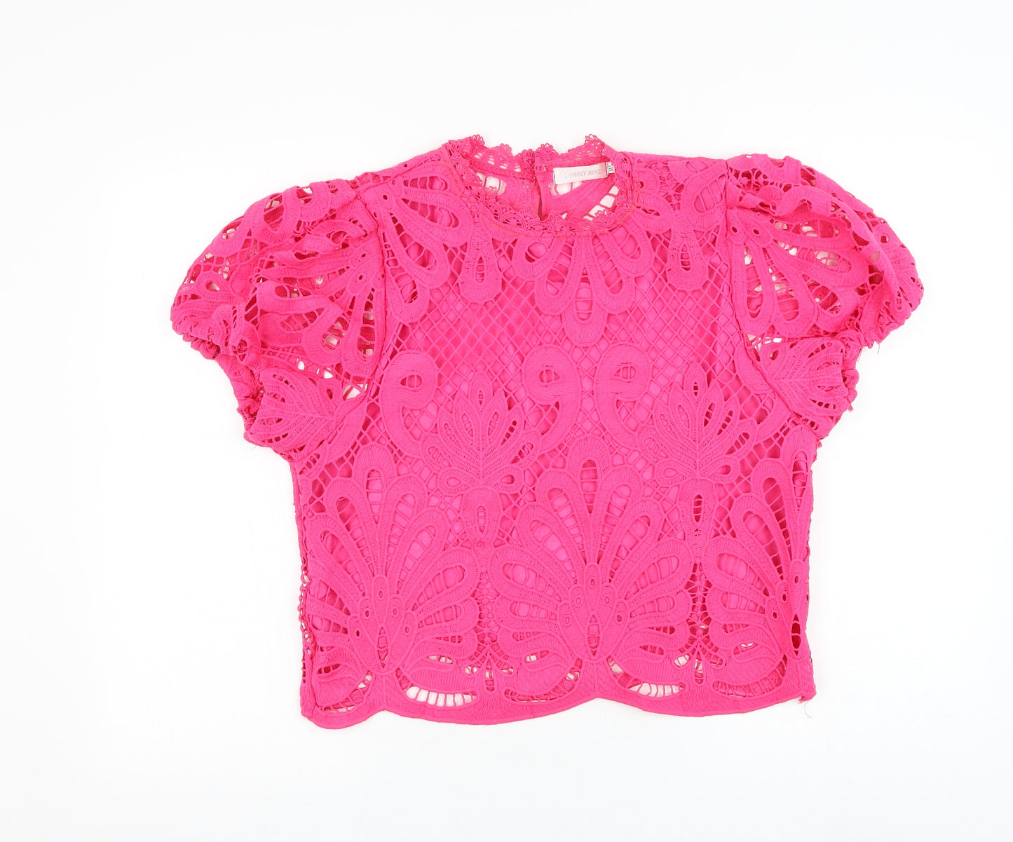 Flamant Rose Womens Pink Polyester Basic Blouse Size M Round Neck