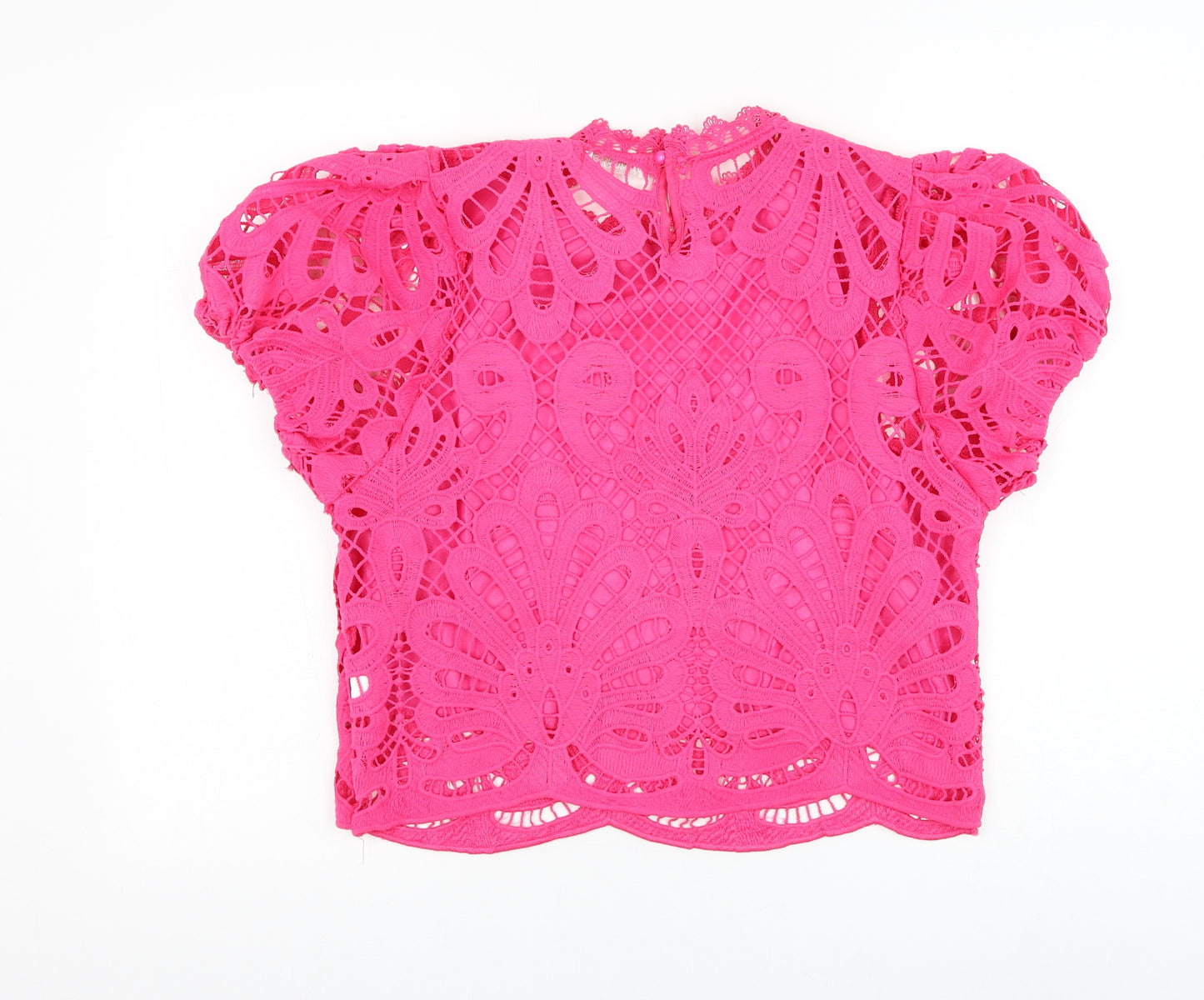 Flamant Rose Womens Pink Polyester Basic Blouse Size M Round Neck