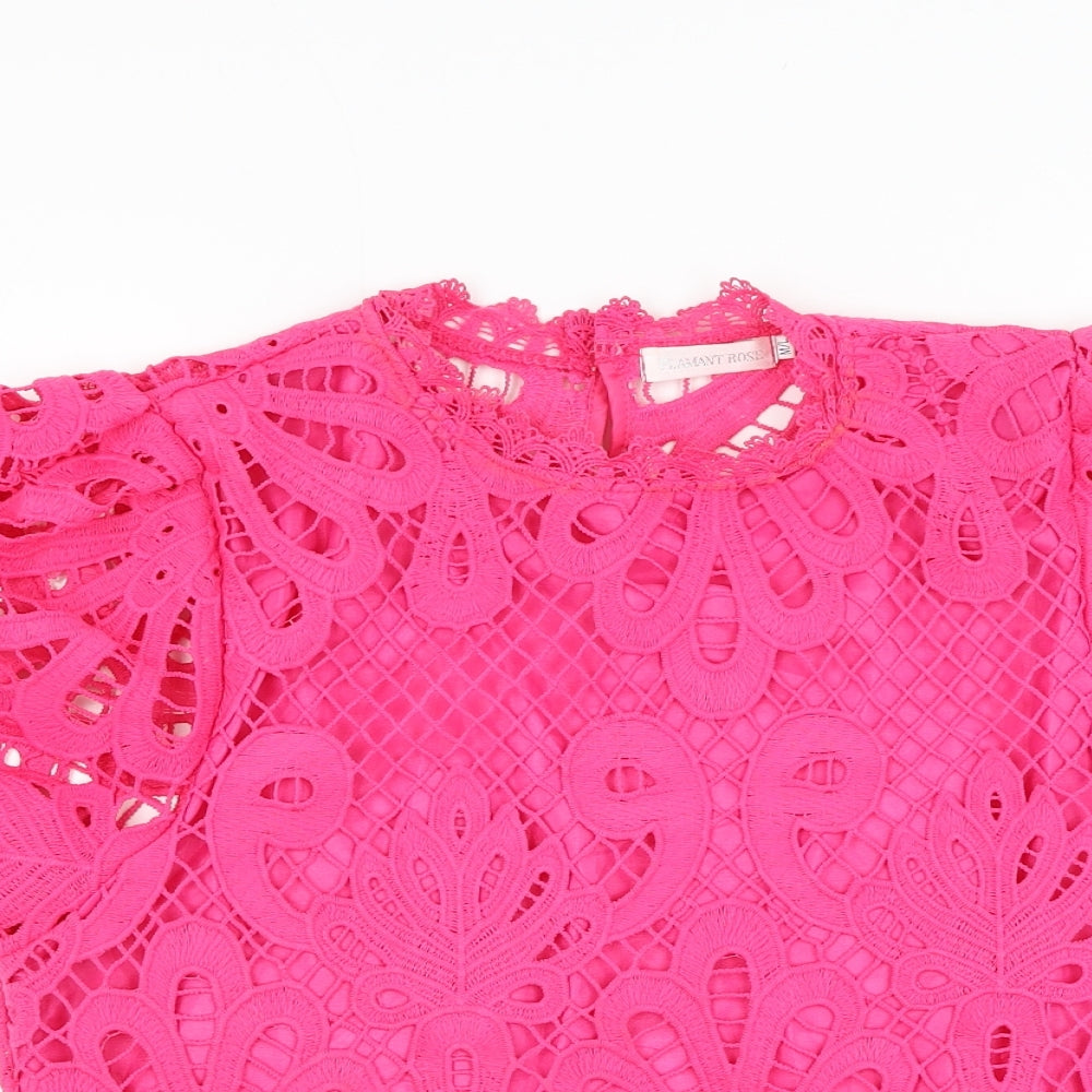 Flamant Rose Womens Pink Polyester Basic Blouse Size M Round Neck