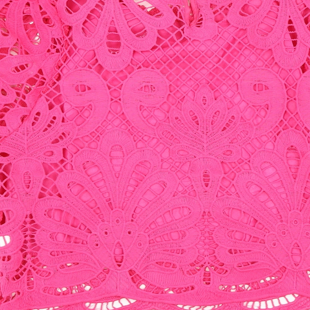 Flamant Rose Womens Pink Polyester Basic Blouse Size M Round Neck