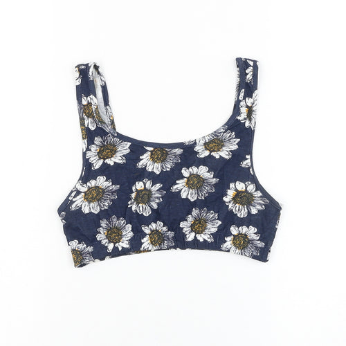 Brave Soul Womens Blue Floral Cotton Cropped Tank Size S Scoop Neck - Daisy