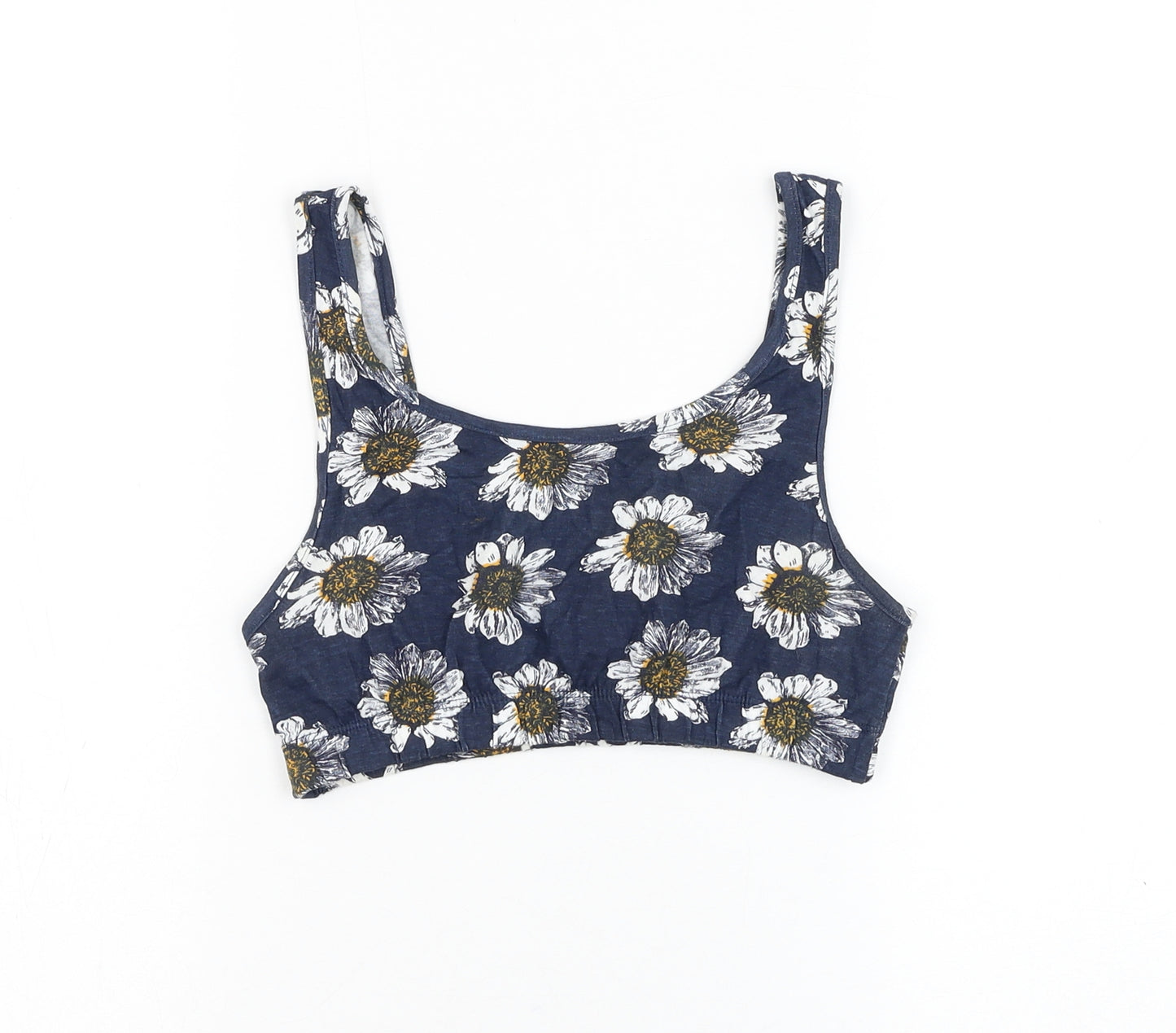 Brave Soul Womens Blue Floral Cotton Cropped Tank Size S Scoop Neck - Daisy