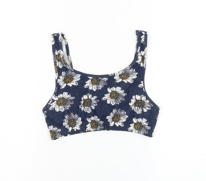 Brave Soul Womens Blue Floral Cotton Cropped Tank Size S Scoop Neck - Daisy
