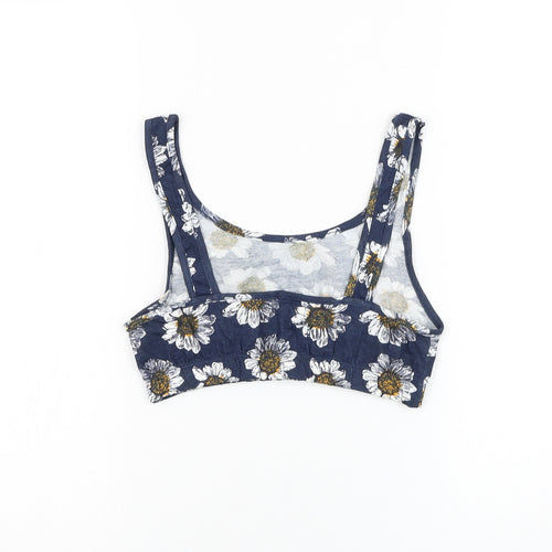 Brave Soul Womens Blue Floral Cotton Cropped Tank Size S Scoop Neck - Daisy