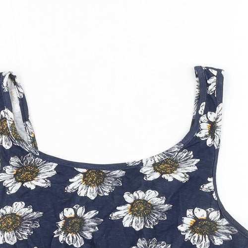 Brave Soul Womens Blue Floral Cotton Cropped Tank Size S Scoop Neck - Daisy