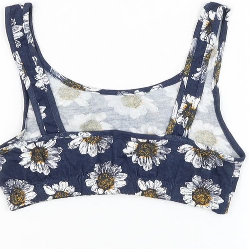 Brave Soul Womens Blue Floral Cotton Cropped Tank Size S Scoop Neck - Daisy