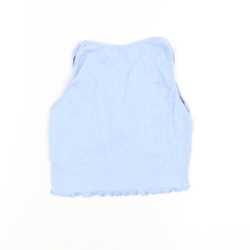 Boohoo Womens Blue Cotton Cropped Tank Size 4 Round Neck - Cherry Lettuce Hem