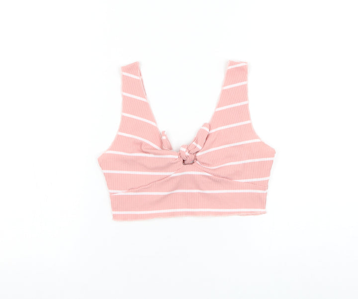 ROMWE Womens Pink Striped Cotton Cropped Tank Size XS V-Neck