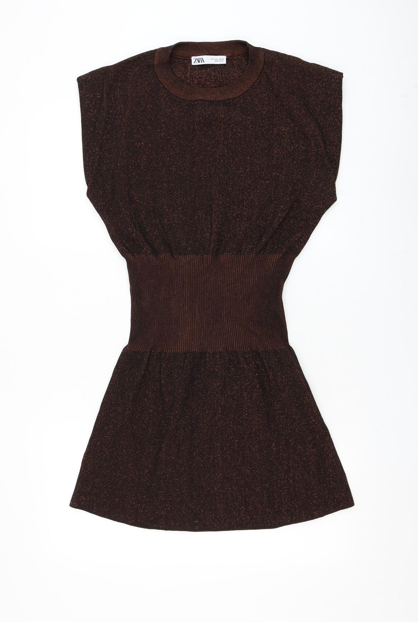 Zara Womens Brown Viscose Jumper Dress Size L Round Neck Pullover