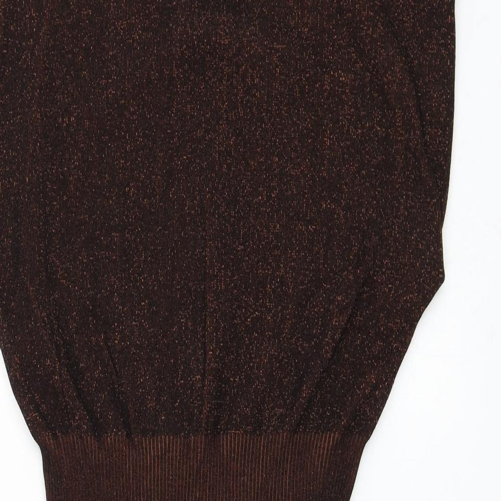 Zara Womens Brown Viscose Jumper Dress Size L Round Neck Pullover