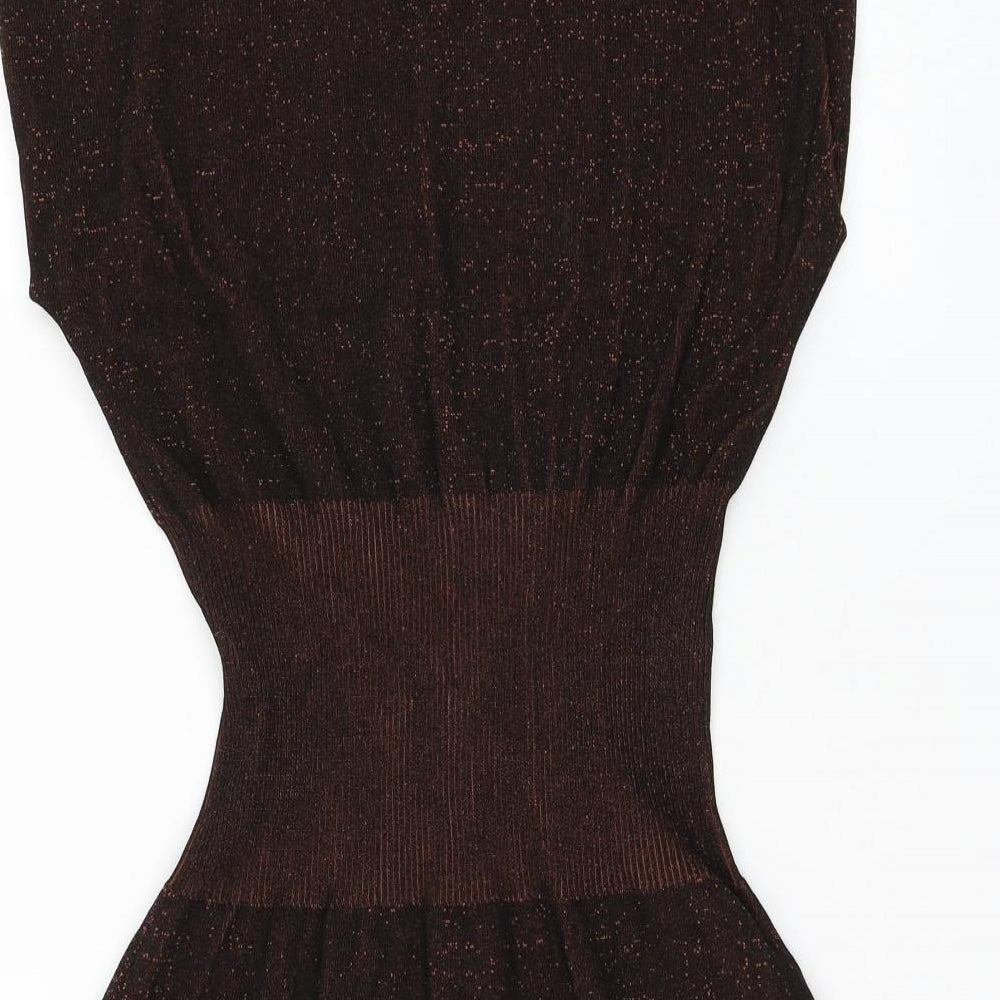 Zara Womens Brown Viscose Jumper Dress Size L Round Neck Pullover