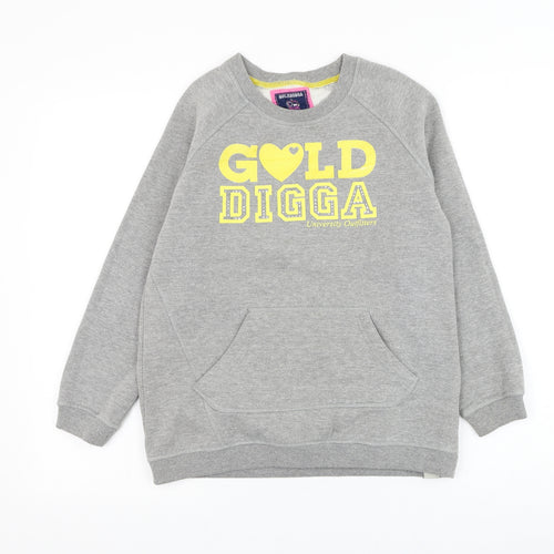 Golddigga Girls Grey Cotton Pullover Sweatshirt Size 13 Years Pullover