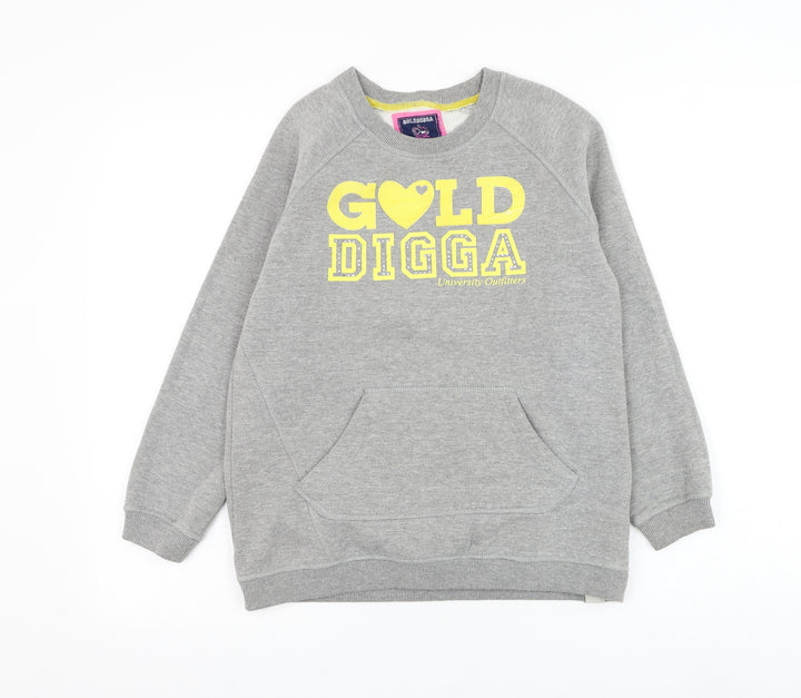 Golddigga Girls Grey Cotton Pullover Sweatshirt Size 13 Years Pullover