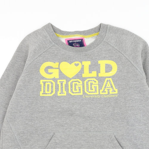 Golddigga Girls Grey Cotton Pullover Sweatshirt Size 13 Years Pullover