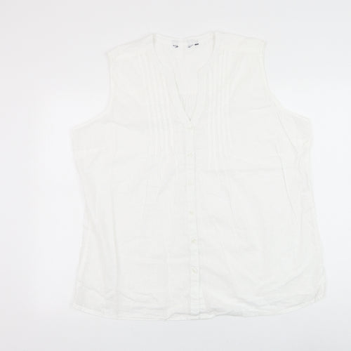 EWM Womens White Cotton Basic Button-Up Size XL V-Neck