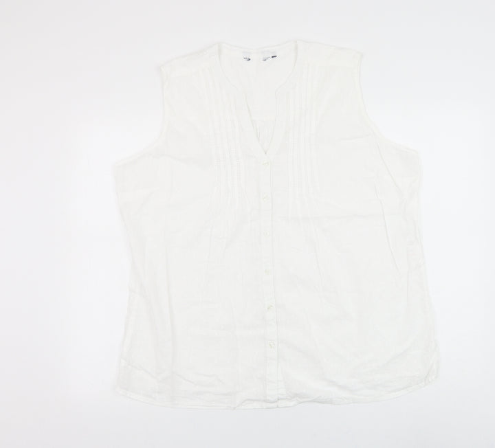 EWM Womens White Cotton Basic Button-Up Size XL V-Neck