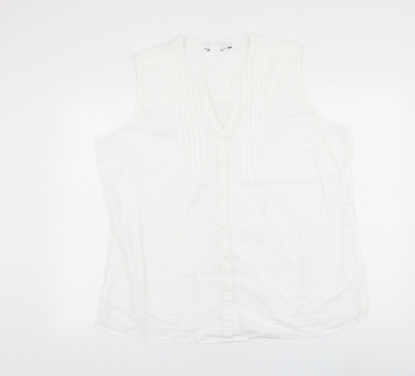 EWM Womens White Cotton Basic Button-Up Size XL V-Neck