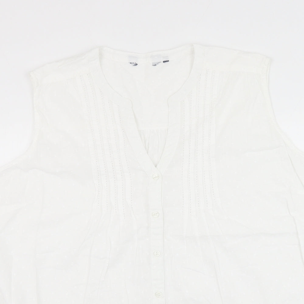 EWM Womens White Cotton Basic Button-Up Size XL V-Neck